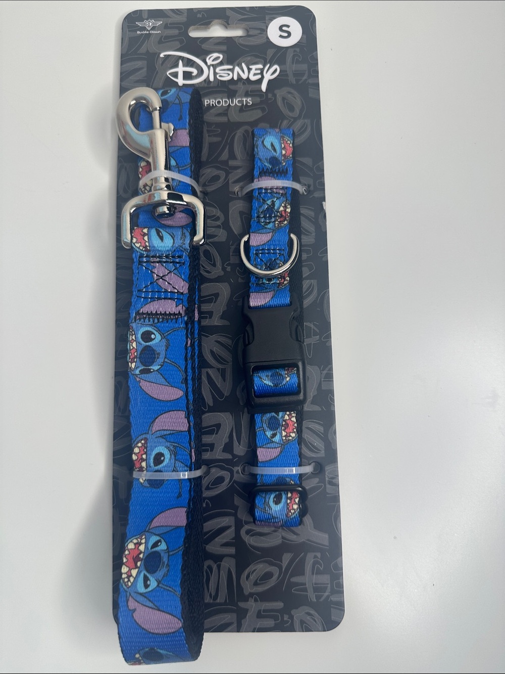 Dog leash and collar set with Disney Stitch design